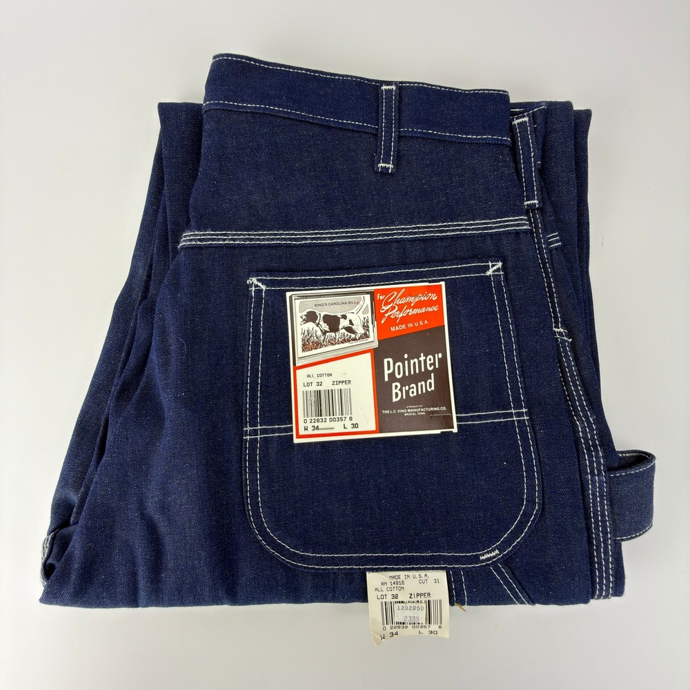 Vintage Pointer Brand Indigo Blue Denim Carpenter Work Pants Mens 34x30 USA NOS